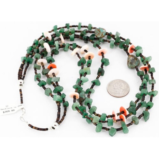 Certified Authentic 3 Strand Navajo .925 Sterling Silver Turquoise Jade Native American Necklace 15873-1 Certified Authentic 3 Strand Navajo .925 Sterling Silver Turquoise Jade Native American Necklace 15873-1