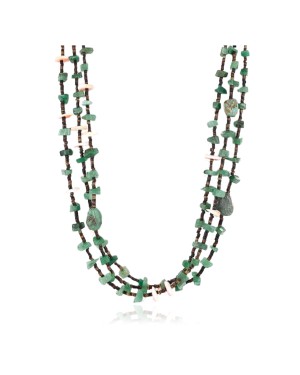 Certified Authentic 3 Strand Navajo .925 Sterling Silver Turquoise Jade Native American Necklace 15873-1