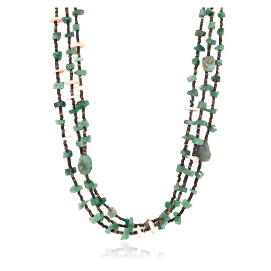 Certified Authentic 3 Strand Navajo .925 Sterling Silver Turquoise Jade Native American Necklace 15873-1 Certified Authentic 3 Strand Navajo .925 Sterling Silver Turquoise Jade Native American Necklace 15873-1
