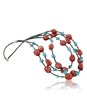 Certified Authentic 3 Strand Navajo .925 Sterling Silver Turquoise Native American Necklace 15474-11
