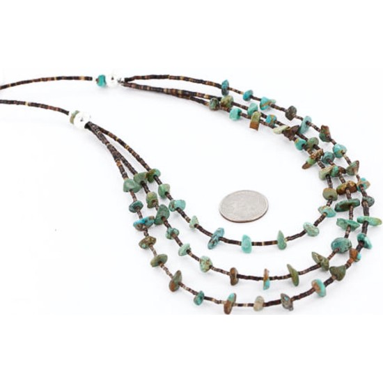 Certified Authentic 3 Strand Navajo .925 Sterling Silver  Turquoise Native American Necklace 371004961001