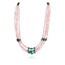 Certified Authentic 3 Strand Navajo .925 Sterling Silver Turquoise Pink Quartz and Amethyst Native American Necklace 750168