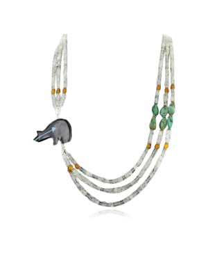Certified Authentic 3 Strand Navajo .925 Sterling Silver Turquoise Quartz and Onyx Native American Necklace 25243