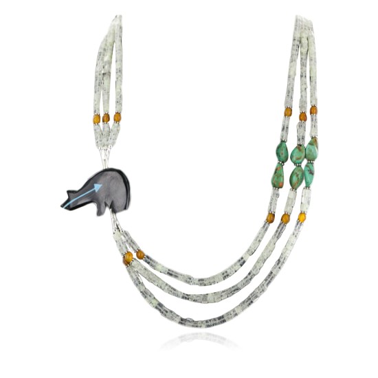 Certified Authentic 3 Strand Navajo .925 Sterling Silver Turquoise Quartz and Onyx Native American Necklace 25243