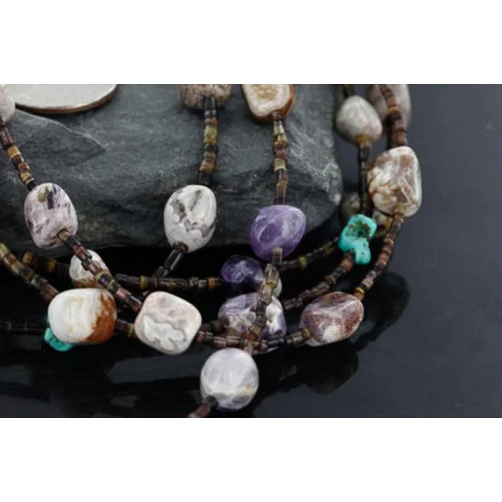 5 Strand Navajo .925 Sterling Silver Amethyst, Agate and Turquoise Native American Necklace 390747396537 5 Strand Navajo .925 Sterling Silver Amethyst, Agate and Turquoise Native American Necklace 390747396537