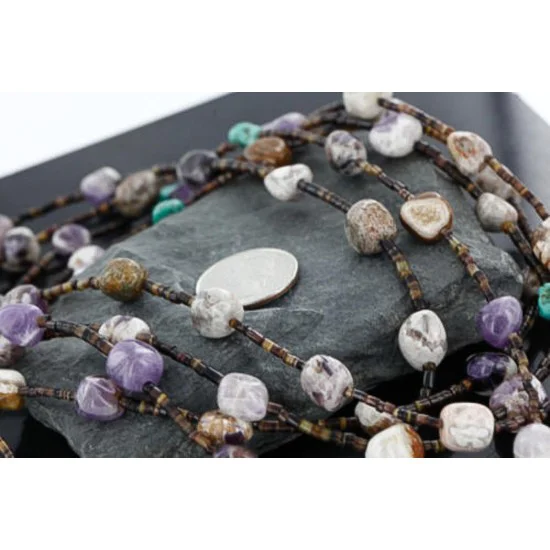 5 Strand Navajo .925 Sterling Silver Amethyst, Agate and Turquoise Native American Necklace 390747396537 5 Strand Navajo .925 Sterling Silver Amethyst, Agate and Turquoise Native American Necklace 390747396537