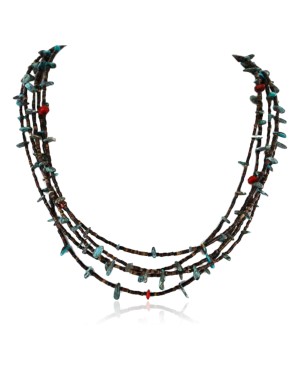 Certified Authentic 5 Strand Navajo .925 Sterling Silver Natural Turquoise and Coral Native American Necklace 371068408907