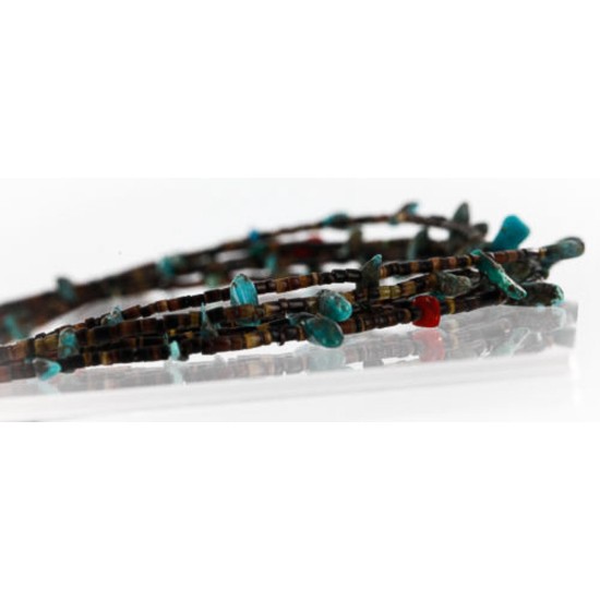 Certified Authentic 5 Strand Navajo .925 Sterling Silver Natural Turquoise and Coral Native American Necklace 371068408907