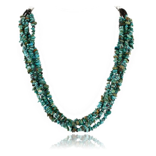 Certified Authentic 5 Strand Navajo .925 Sterling Silver Natural Turquoise Native American Necklace 391052031782