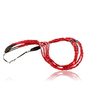 Certified Authentic 5 Strand Navajo .925 Sterling Silver Turquoise and Coral Native American Necklace 370985275431