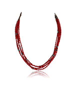 Certified Authentic 5 Strand Navajo .925 Sterling Silver Turquoise and Coral Native American Necklace 371070486052
