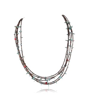 Certified Authentic 5 Strand Navajo .925 Sterling Silver Turquoise and Coral Native American Necklace 390828754061