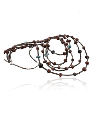 Certified Authentic 5 Strand Navajo .925 Sterling Silver Turquoise and Jasper Native American Necklace 15585-29