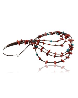Certified Authentic 5 Strand Navajo .925 Sterling Silver Turquoise and Jasper Native American Necklace 390745913884