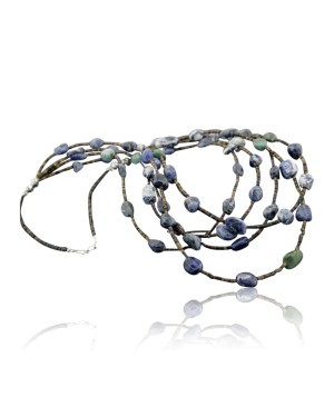 Certified Authentic 5 Strand Navajo .925 Sterling Silver Turquoise and Lapis Native American Necklace 15401-10