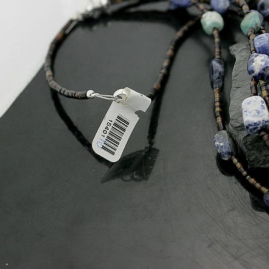 Certified Authentic 5 Strand Navajo .925 Sterling Silver Turquoise and Lapis Native American Necklace 15401-10