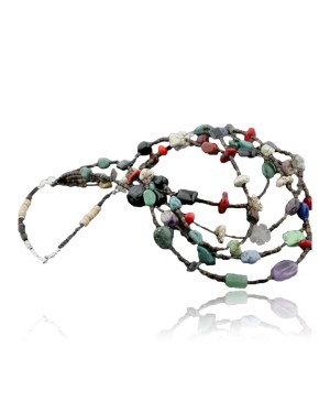 Certified Authentic 5 Strand Navajo .925 Sterling Silver Turquoise and Multicolor Stones Native American Necklace 15585-27