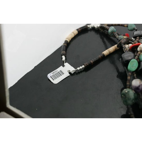 Certified Authentic 5 Strand Navajo .925 Sterling Silver Turquoise and Multicolor Stones Native American Necklace 15585-27