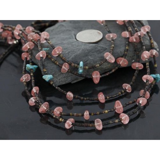 Certified Authentic 5 Strand Navajo .925 Sterling Silver Turquoise and Quartz Native American Necklace 1530-49