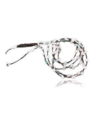 Certified Authentic 5 Strand Navajo .925 Sterling Silver Turquoise and Quartz Native American Necklace 1530-50