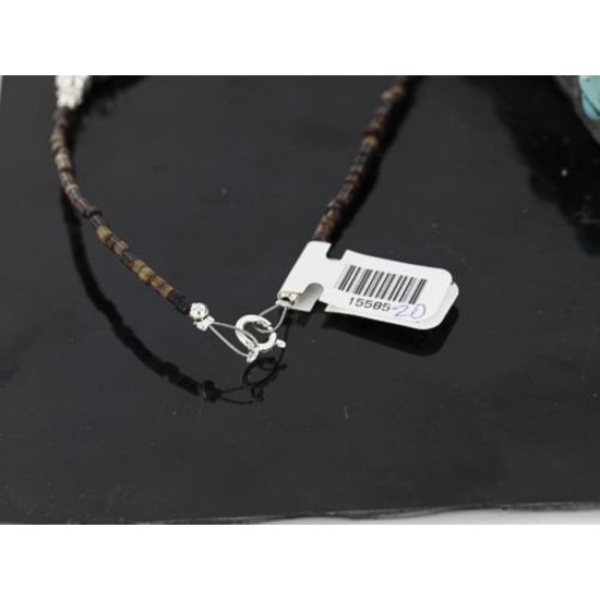 Certified Authentic 5 Strand Navajo .925 Sterling Silver Turquoise and Red Tigers Eye Native American Necklace 15585-20