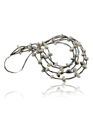 Certified Authentic 5 Strand Navajo .925 Sterling Silver WHITE Turquoise Turquoise Native American Necklace 1530-43