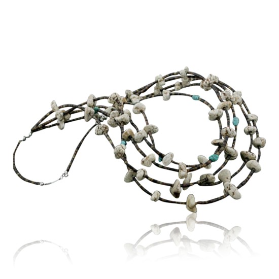 Certified Authentic 5 Strand Navajo .925 Sterling Silver WHITE Turquoise Turquoise Native American Necklace 1530-43
