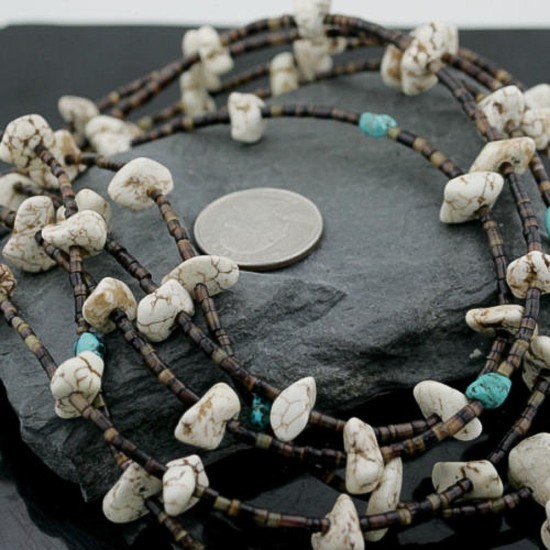 Certified Authentic 5 Strand Navajo .925 Sterling Silver WHITE Turquoise Turquoise Native American Necklace 1530-43