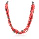 Certified Authentic 5 Strand Twisted Navajo .925 Sterling Silver Turquoise and Coral Native American Necklace 1594055