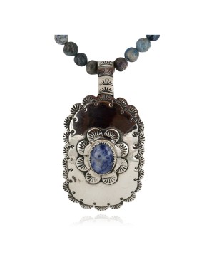 Certified Authentic .925 Sterling Silver and Nickel Handmade Navajo Natural Lapis Native American Necklace 13130-1-18204