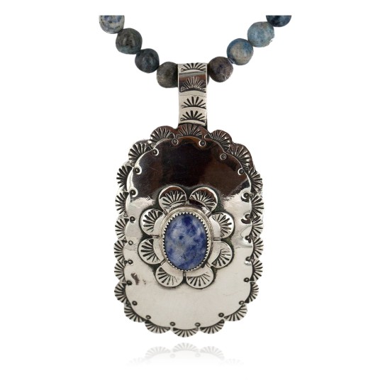 Certified Authentic .925 Sterling Silver and Nickel Handmade Navajo Natural Lapis Native American Necklace 13130-1-18204