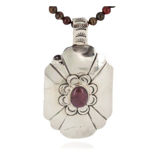 Certified Authentic .925 Sterling Silver and Nickel Handmade Navajo Natural Turquoise Charoite Agate Native American Necklace 13130-3-18207