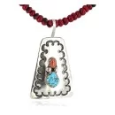 .925 Sterling Silver and Nickel Handmade Navajo Natural Turquoise Coral Native American Necklace 94007-16039-1