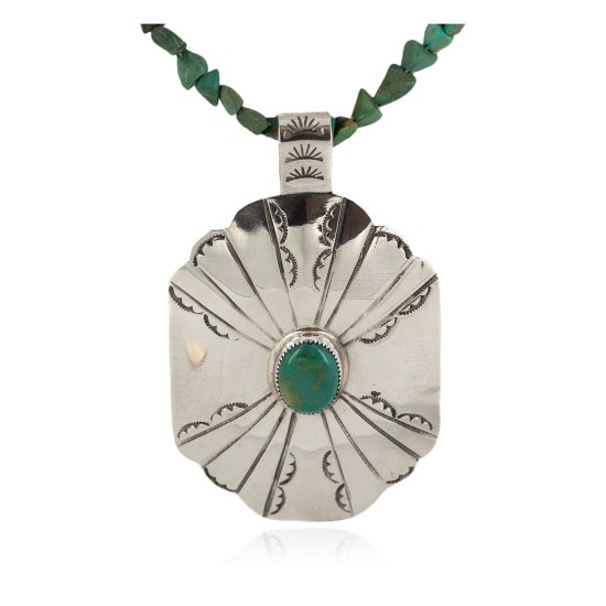 Certified Authentic .925 Sterling Silver and Nickel Handmade Navajo Natural Turquoise Native American Necklace 13130-4-10054-4