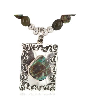 Certified Authentic .925 Sterling Silver and Nickel Handmade Navajo Natural Turquoise Native American Necklace  94005-5-95003-1