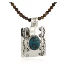 Handmade Navajo Sterling Silver and Nickel Turquoise Tigers Eye Necklace 94005-6-95001-1