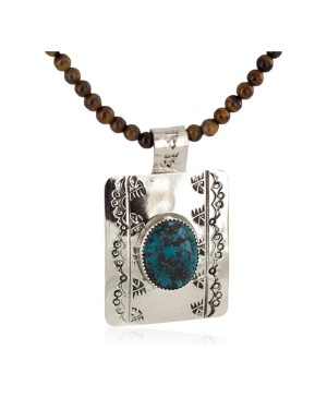 Certified Authentic .925 Sterling Silver and Nickel Handmade Navajo Natural Turquoise Tigers Eye Native American Necklace  94005-6-95001-1