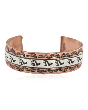 Certified Authentic .925 Sterling Silver Bear Paw Handmade Navajo Native American Pure Copper Bracelet 13170-3