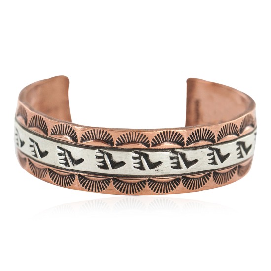 Certified Authentic .925 Sterling Silver Bear Paw Handmade Navajo Native American Pure Copper Bracelet 13170-3