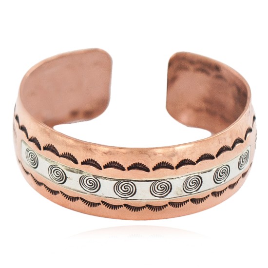 Certified Authentic .925 Sterling Silver Feather Maze Handmade Navajo Native American Pure Copper Bracelet 13119-2