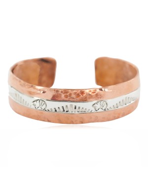 Certified Authentic .925 Sterling Silver Hammered Bear Navajo Handmade Native American Pure Copper Bracelet 13155
