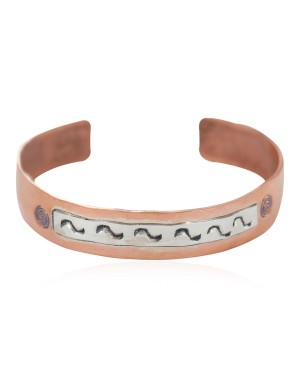 Certified Authentic .925 Sterling Silver Handmade Navajo Native American Pure Copper Bracelet 24497-12