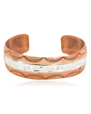 Certified Authentic .925 Sterling Silver Handmade Navajo Native American Pure Copper Bracelet 24497-2