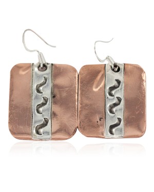 Certified Authentic .925 Sterling Silver Handmade Navajo Native American Pure Copper Dangle Earrings 18249-4