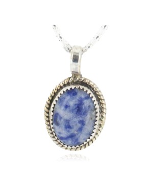 Certified Authentic .925 Sterling Silver Handmade Navajo Natural Lapis Native American Necklace 12885-1