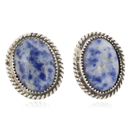 Certified Authentic .925 Sterling Silver Handmade Navajo Natural Lapis Stud Native American Earrings 12886-1