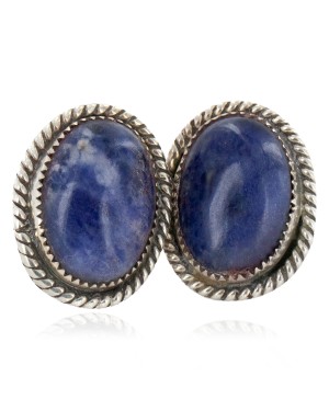 Certified Authentic .925 Sterling Silver Handmade Navajo Natural Lapis Stud Native American Earrings 12886-3