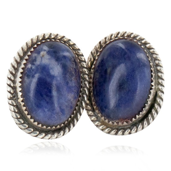 Certified Authentic .925 Sterling Silver Handmade Navajo Natural Lapis Stud Native American Earrings 12886-3