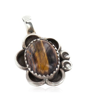 Certified Authentic .925 Sterling Silver Handmade Navajo Natural Tigers Eye Native American Pendant 18173-3