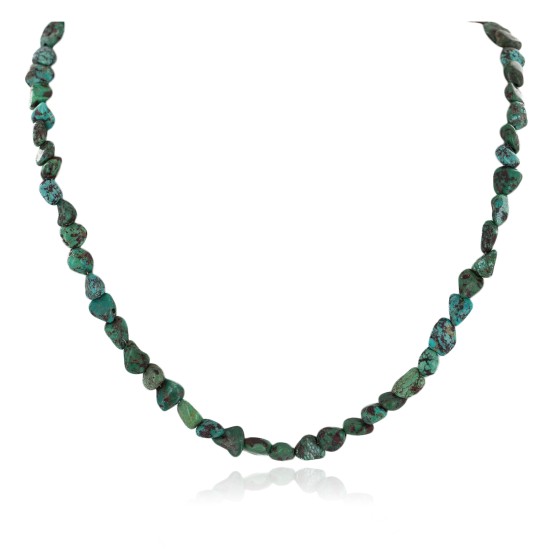 Certified Authentic .925 Sterling Silver Handmade Navajo Natural Turquoise Native American Necklace 10054-2